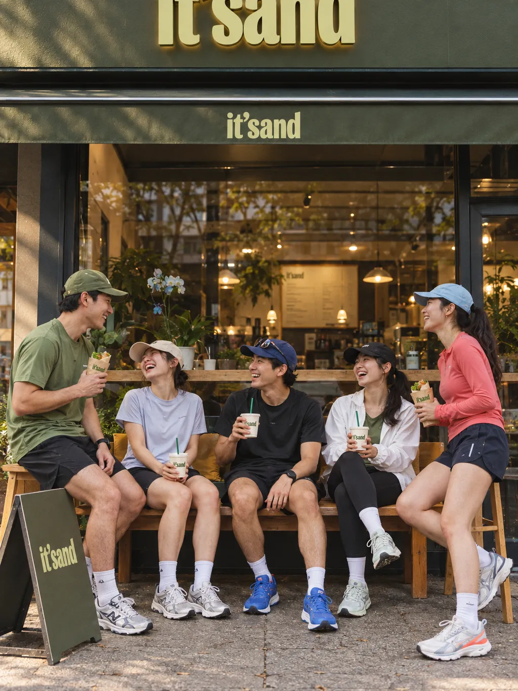 잇샌드 매장 앞에 함께 모인 동네 이웃들